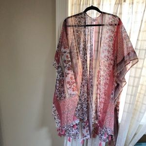 Ultra Pink Floral Swim Coverup - Pink and White